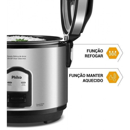 Panela de Arroz Elétrica Philco Inox 10 xícaras PH10P 127V